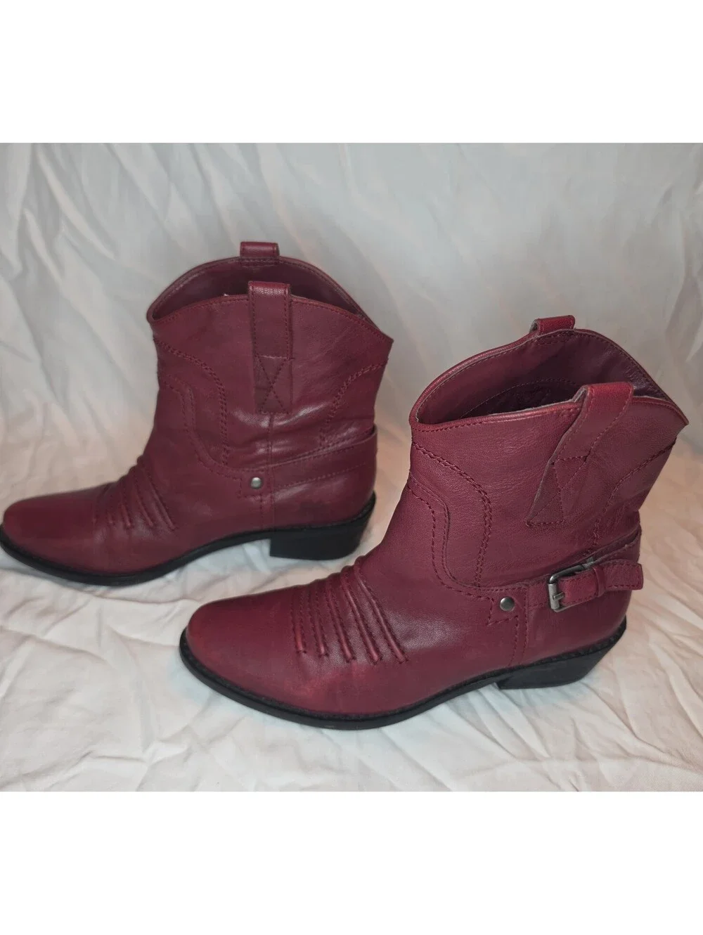 Franco Sarto Waco Red Leather Western Cowboy Ankle Boots Women’s Size 6M